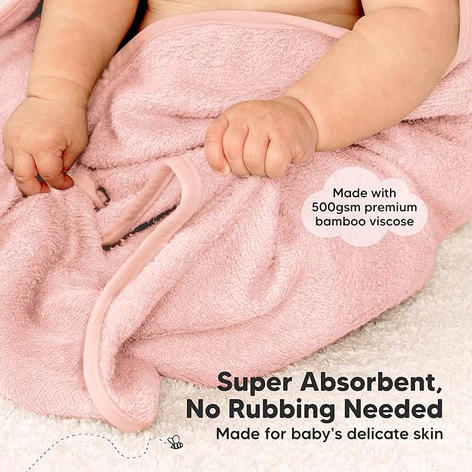 KeaBabies 2-Pack Hooded Baby Towels for Newborn - 35x35 Soft & Absorbent Viscose From Bamboo Baby Bath Towels with Hood for Infant,Toddler,Kids,Boys Girls,Newborn Bath Essentials (Rose Ivory, Regular)