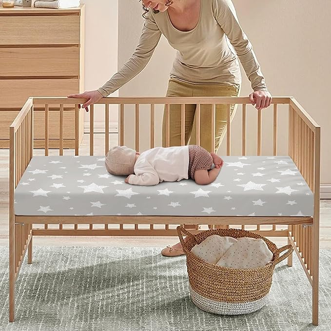 White Cute Stars Fitted Crib Sheet Stars Baby Crib Sheet Fit Standard Crib and Toddler Mattress,Crib Mattress Sheets for Boys Girls 28"x52"