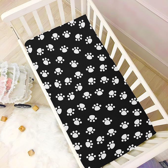 White Paw Dog Crib Sheets Soft Breathable Fitted Baby Crib Sheets Mattress Cover for Girl Boys, 52" x 28" x 9"