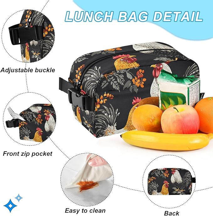 Jucciaco Roosters and Hens Kid's Backpack with Lunch Bag for Boys Girls Travel School Backpack Sets