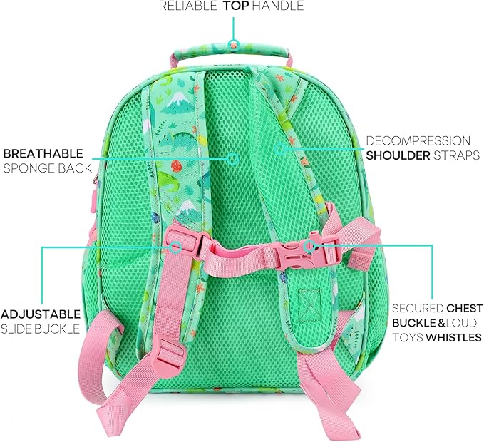 mibasies Girls Backpack 5-8: Lightweight Kids Backpacks for Girls - Girl Bookbag for Elementary School - Dinosaur Forest Light Green