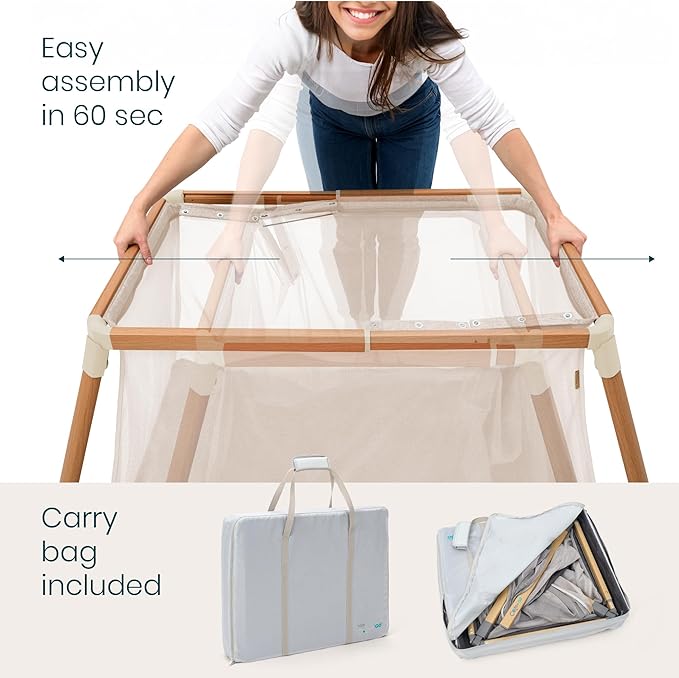 Tutti Bambini CoZee® Go 3-in-1 Bassinet, Baby Playpen & Travel Crib with Mattress Included - Lightweight, Breathable & Foldable Baby Play Pen from Birth to 3 Years (Walnut & Ecru)