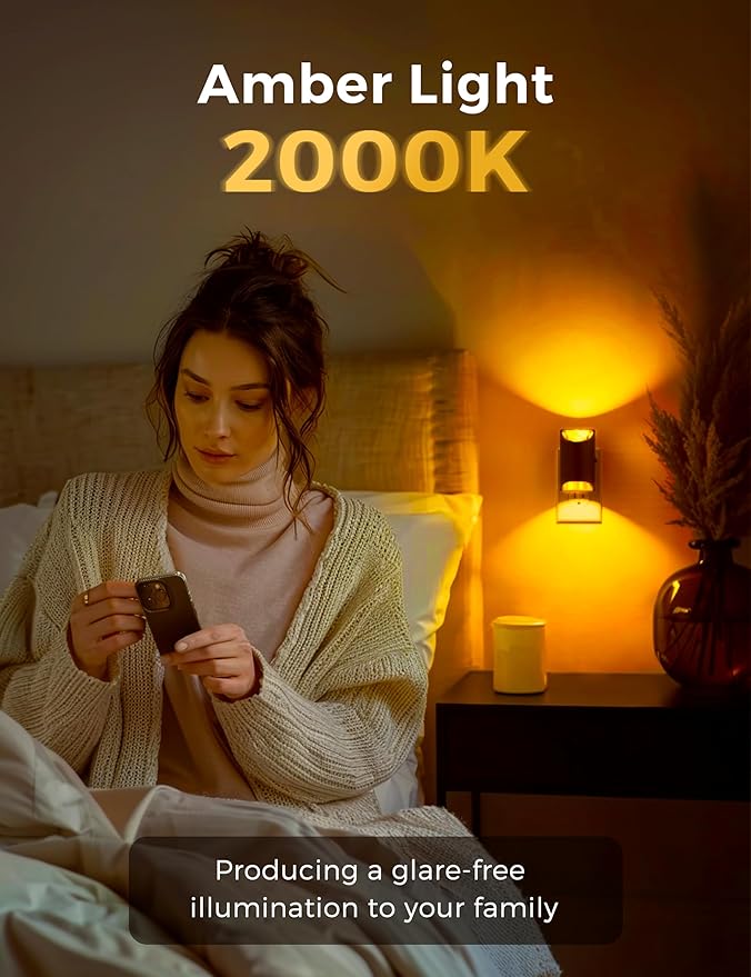 L LOHAS LED Night Lights - Amber & Yellow, Dimmable & Sensor, Soft Warm Light for Kids & Bedroom, 2 Pack