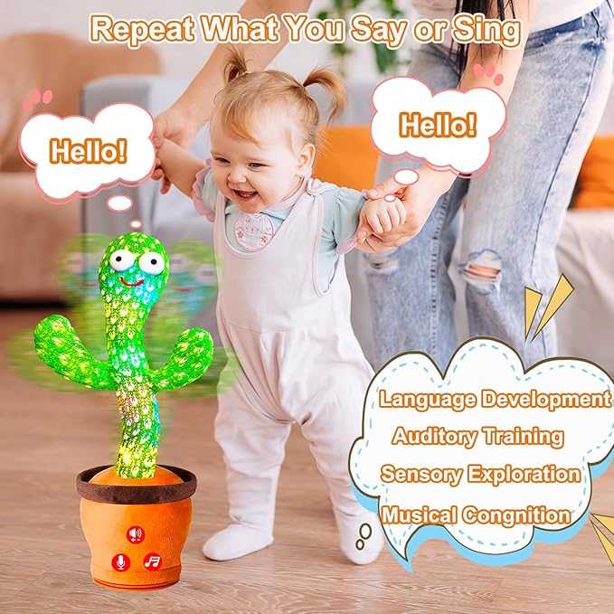 Baby Toys Interactive, Dancing Talking Cactus Toy Volume Adjustable, Mimicking Singing Repeating, Kids Toddler Infant Baby Toys Gifts for Boys Girls, Xmas Gifts for Grandkids, Baby Stocking Stuffers