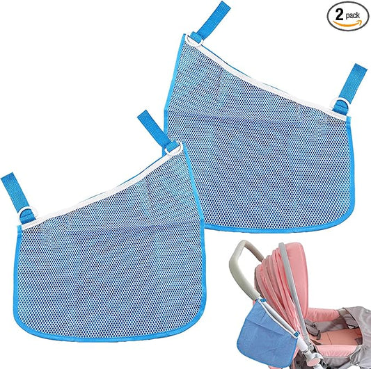 2PCS Universal Side Sling Stroller Cargo Net,Portable Storage Mesh Bag,Stroller Storage Organizer Bag,Non-Slip and Adjustable Straps Side Sling Mesh Organizer(Blue)