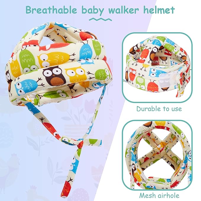 Geyoga 2 Pack Baby Safety Helmet for Crawling Walking Running, Adjustable Soft Cushion Head Protector with Knee Pads, Toddler Protective Cap 6–12 Months 1–2 Years Old (Soccer, Owl Style)
