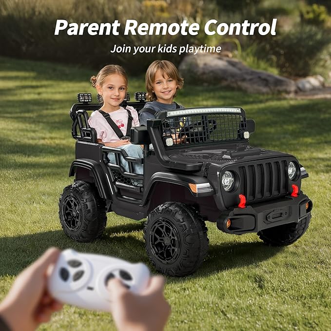 2 Seater Ride on Car Toy, 12V Electric Car for Kids 4-8 with Remote Control, Capacity 110 lb, LED Light - Black
