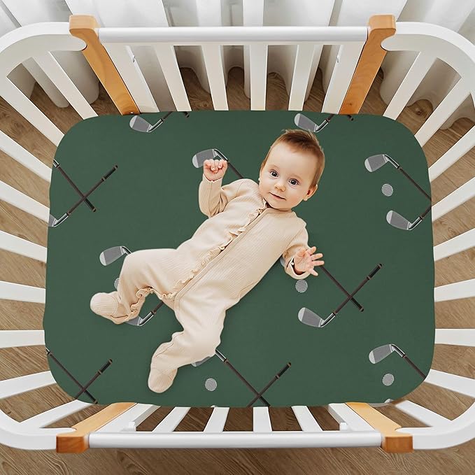Sports Golf Ball Green Crib Sheets Soft Breathable Fitted Baby Crib Sheets Mattress Cover for Girls Boys, 52" x 28" x 9"