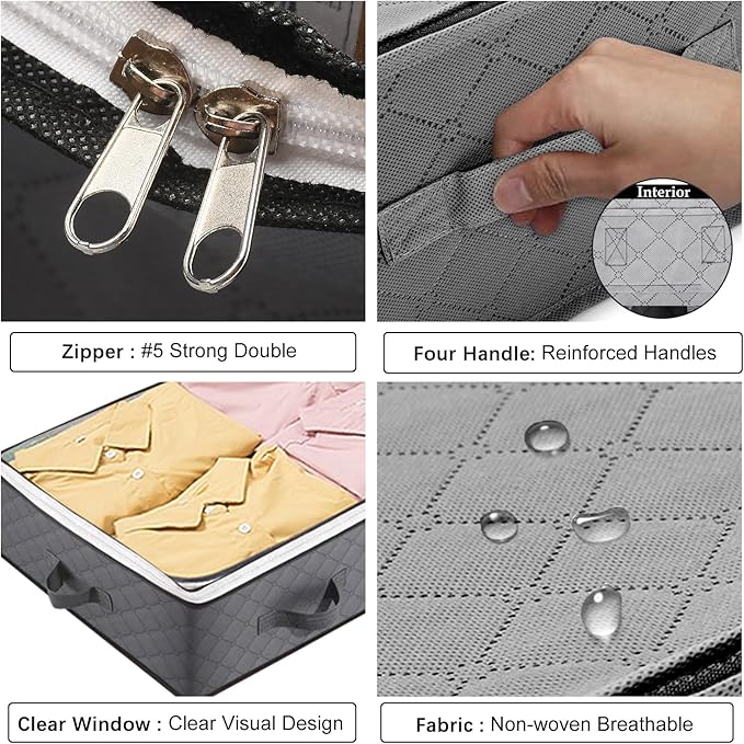 BiCINE 8 Pack Under Bed Storage Containers, 90L Collapsible Closet Organizers and Storage Bins, Underbed Storage Bags for Wrapping Paper, Blanket, Towels, Clothes, Comforter, Sweaters, Linen Sheet