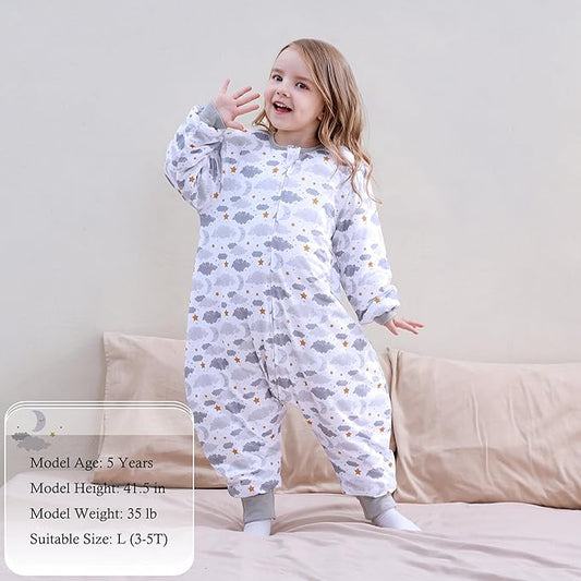 Toddler Sleep Sacks 2.5 TOG Winter Long Sleeve Sleep Sack with Legs 2-Way Zipper Baby Wearable Blanket