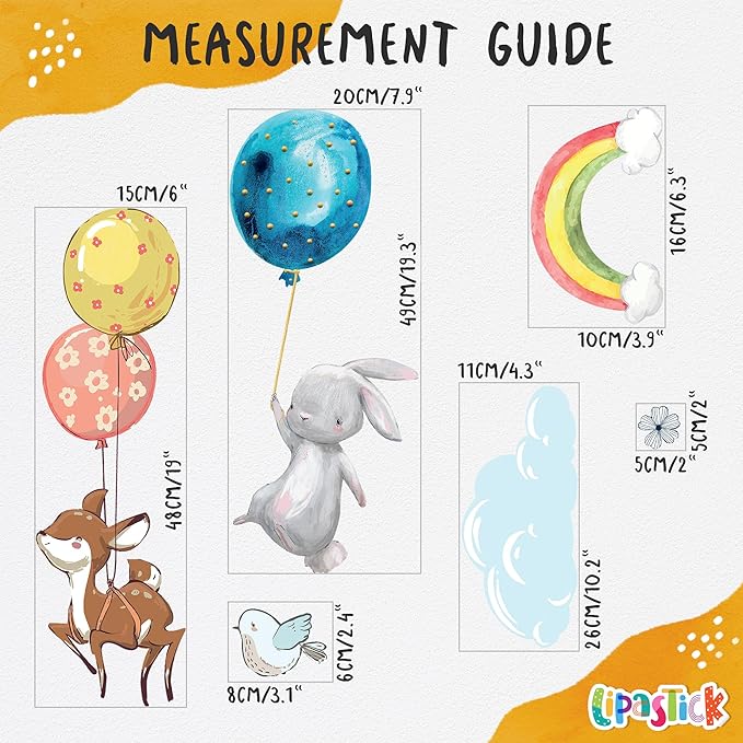 Hot Air Balloon Wall Decals by Lipastick - Peel and Stick Animal Stickers Raccoon, Fox, Koala, Panda for Kids Room, Nursery, Playroom, Bedroom - Removable Wall Decor for Boys, Girls, Babies - L Size