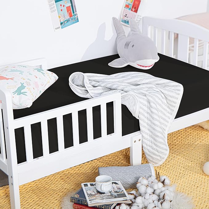 NTBAY 2 Pack 100% Brushed Microfiber Fitted Crib Sheet, Super Soft and Cozy 28x52 Crib Sheet for Standard Crib and Toddler Mattresses, Boys, Girls, Unisex, Black, 28x52 Inches