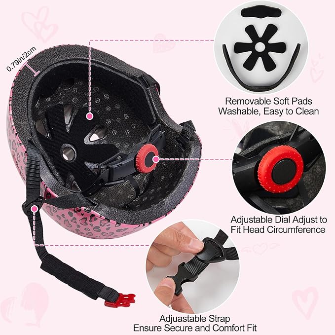 Kids Helmet, Bike Helmets for Kids 8-14 with Knee Pads and Elbow Pads Wrist Guards, Adjustable Youth Girls Bike Helmet with DIY Cat Ears Skateboard Helmet for Scooter Skating Cycling