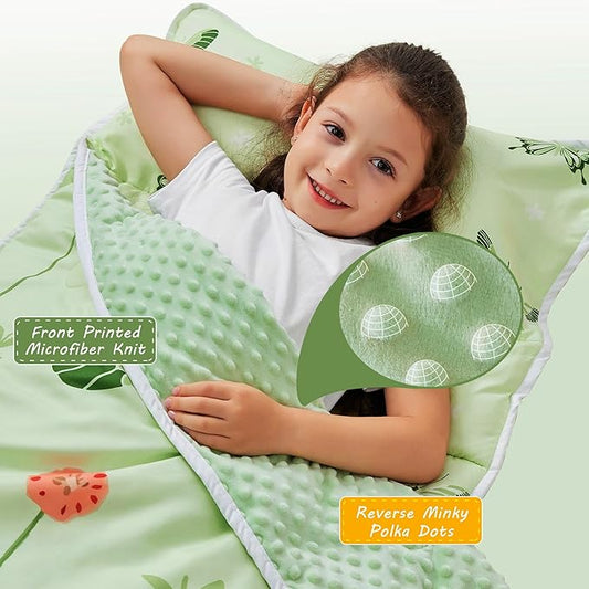 Toddler Nap Mat with Pillow and Blanket, Extra Large Rolled Napping Mats,Slumber Bags for Boys Girls,Kids Sleeping Bag for Daycare, Preschool Travel Camping