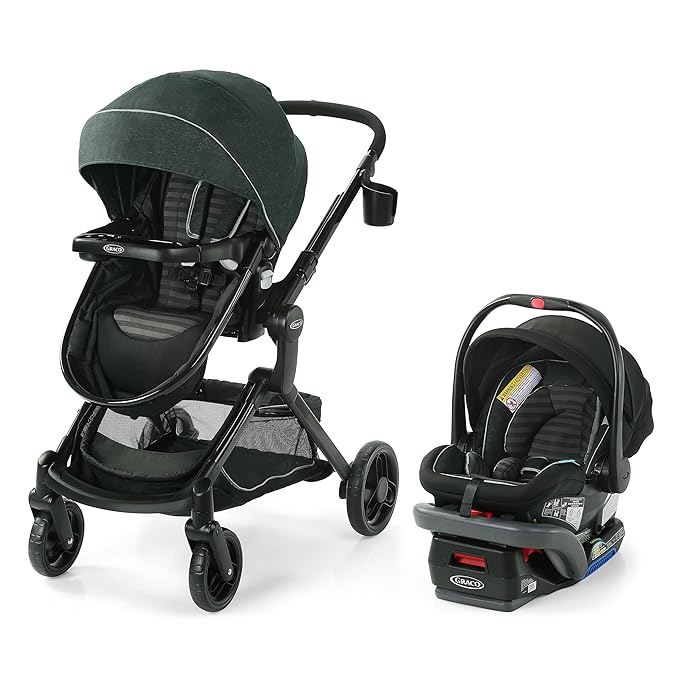 Graco Modes Nest DLX Travel System, 3-in1 Modular Baby Carseat Stroller Combo, Adjustable Slide2Me Infant Car Seat Carrier, Pramette, to Toddler Stroller, Includes SnugRide DLX Infant Car Seat, Raven