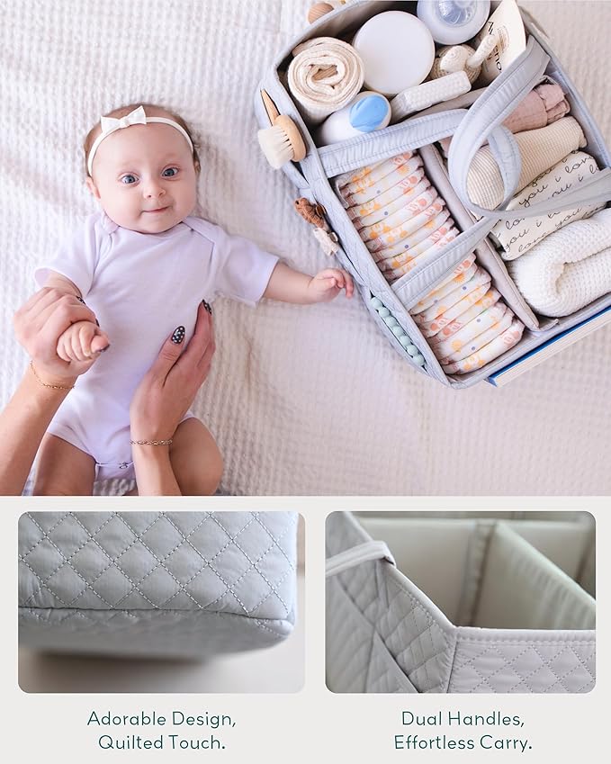 Lily Miles Baby Diaper Caddy Organizer, Nursery Storage Tote for Newborn Essentials and Diaper Change Station, Gift for Baby Shower and Registry Must-Have (Heather Gray)