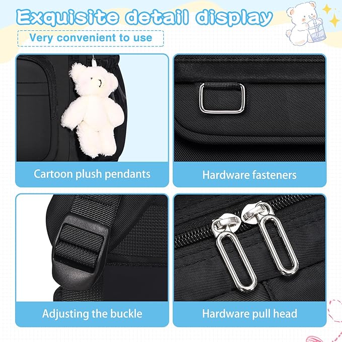 KBTYE School Backpack for Kids Girls Cute Travel Backapck for College Women Men Casual Laptop Bookbag for Teen Student(Black)