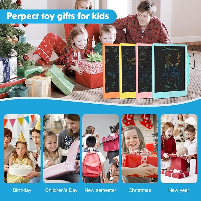 LCD Writing Tablet for Kids 10 Inch Colorful Toddler Doodle Board Drawing Tablet Reusable Electronic Drawing Pads Educational and Learning Toys for 3-8 Years Old Boy and Girls（Blue）