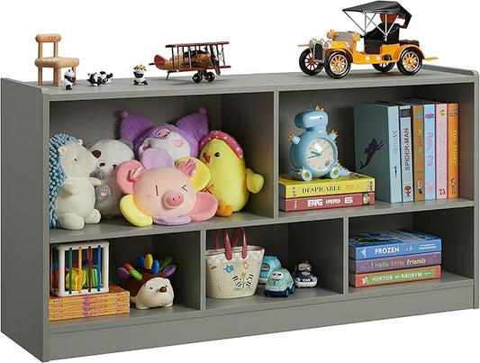 Onirw Kids Toy Storage Organizer, 5-Section Storage Cabinet for Organizing Books Toys, Wooden Bookshelf Daycare Furniture for School, Classroom Playroom, Nursery, Kindergarten (Gray)