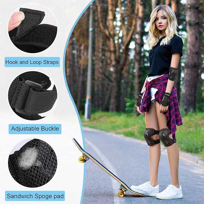 Kids/Adult/Youth Knee and Elbow Pads with Wrist Guards 3 in 1 Protective Gear Set for Skateboarding Cycling BMX Bike Scooter Skating Rollerblading Riding