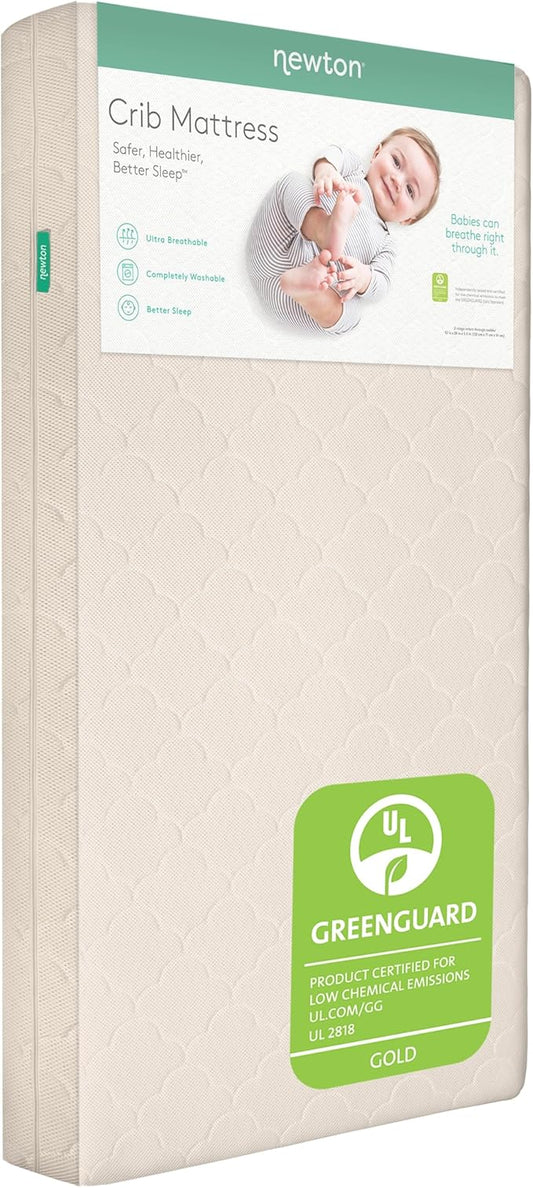 Newton Baby Crib Mattress and Toddler Bed - Ultra-Breathable Proven to Reduce Suffocation Risk, Washable Core & Cover, 2-Stage, Plush 5.5" Thick - Sandstone