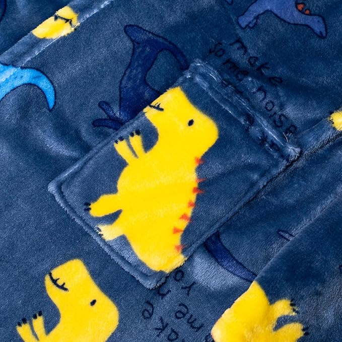 Toddler Robes Cute Pattern Bathrobe Unisex Kids Robe Baby Flannel Hoodie Pajamas Sleepwear