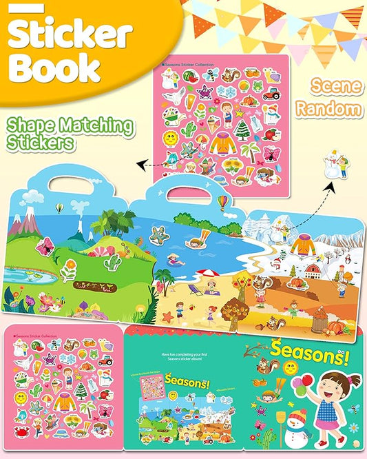 Benresive Reusable Sticker Books for Toddlers, Fun Travel Stickers for Kids, Toddler Sticker Book, Crafts Activities for Toddlers, 3 and Up Birthady Gifts - Season