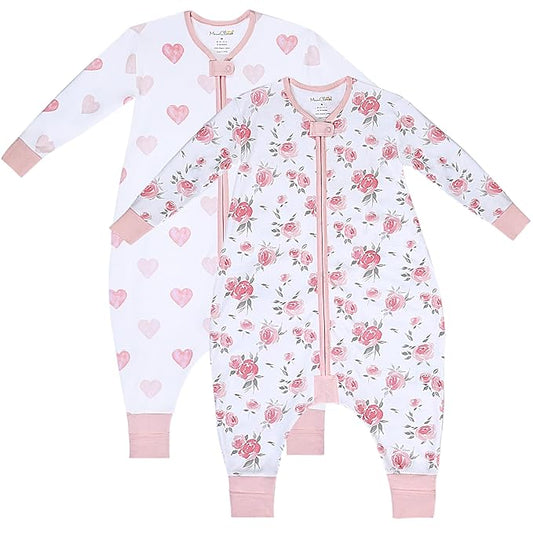 Mama Cheetah Toddler Sleep Sack with Feet, Long Sleeve 0.5 TOG Organic Cotton Baby Sleeping Bag with Legs, Wearable Blanket for Walkers w/ 2-Way Zipper, Toddler Blanket for Girls & Boys 2T