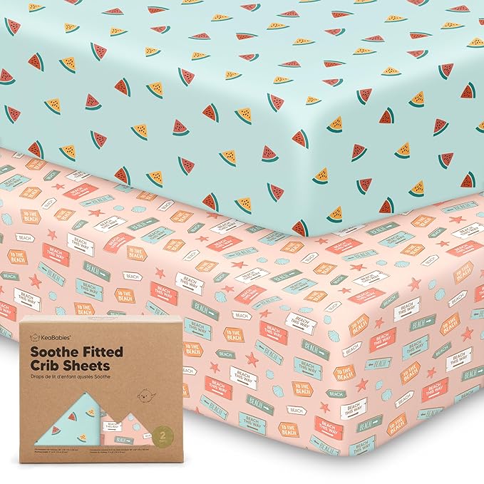 KeaBabies 2-Pack Organic Crib Sheets for Boys, Girls - 52x28 Fitted Crib Mattress Sheet Neutral, Breathable Jersey Cotton Cover for Baby Bed, Toddler Mattress, Soft & Cute Prints (Beach Day)