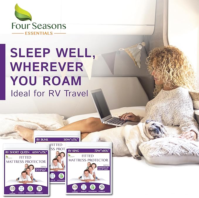 RV King Waterproof Mattress Protector (72" Wx80 L) - Fitted Sheet Style - Premium Quality Cover Protects Against Dust Allergens