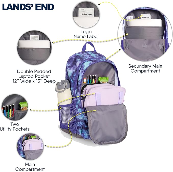 Lands' End Unisex Kids Large ClassMate Lightweight Durable Elementary School Backpack, Plum