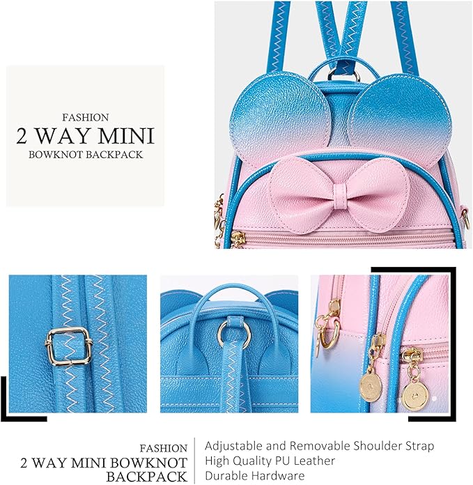 KL928 Girls Mini Backpack Bowknot Polka Dot Cute Small Daypacks Convertible Shoulder Bag Purse for Women