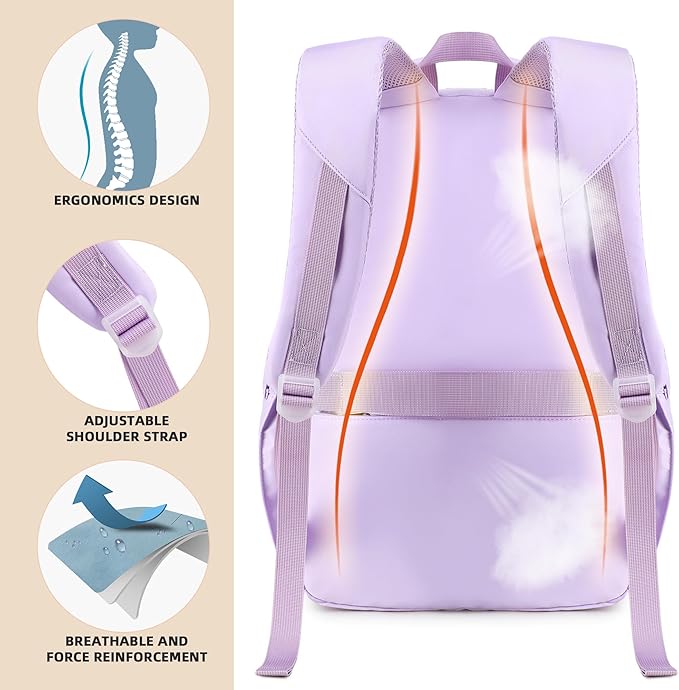 KIDNUO Backpack for Girls,School Backpacks for Teen,Cute College Bags for Women Students Large Bookbag 15.6 Inch Laptop Bag Back Pack Kids Kindergarten Elementary Casual Travel Daypacks Purple