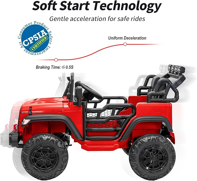 2 Seater Ride on Car Toy, 24V 4WD Electric Car for Kids 4-8 with Remote Control, 4x200W Motors, Capacity 110 lb - Red