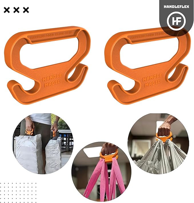 Handle Magic – Set of 2 Bag Carriers | Ergonomic Grip and Bag Holder | 33 lbs Capacity | Lightweight & Comfortable for Shopping & Travel (Black) - Made in USA