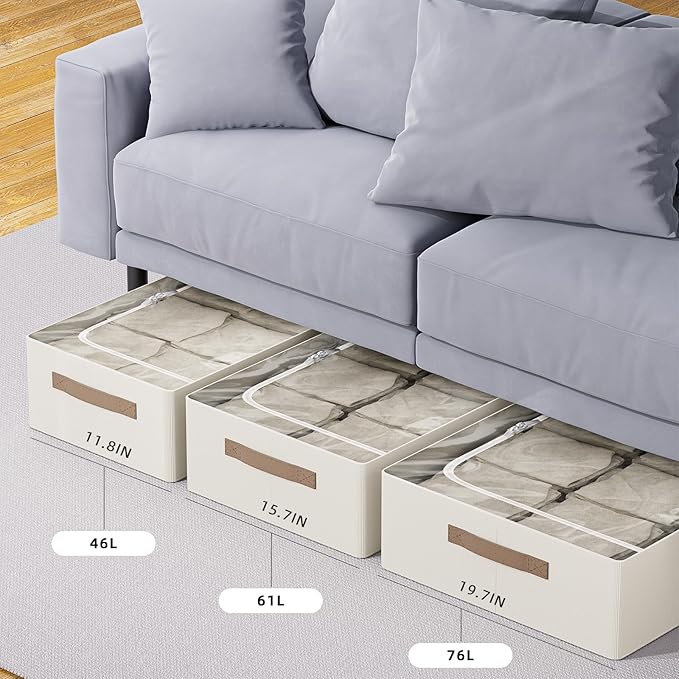 CYhom Underbed Storage Bins With Metal Frame, 10" High Under Bed Storage Containers, Large Capacity Under Bed Organizer Boxes (Beige, 23.6” L x 11.8” W x 10” H)
