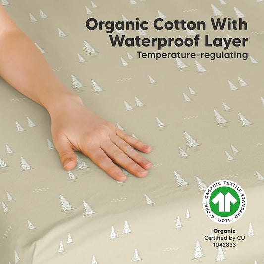 2 Pack and Play Sheets, Waterproof Mini Crib Sheets Fitted - 38x26 Organic Cotton Pack N Play Sheets for Graco Pack and Play Mattress, Playard Baby Crib Sheets,Neutral for Boy,Girl,Toddler(Pine Grove)
