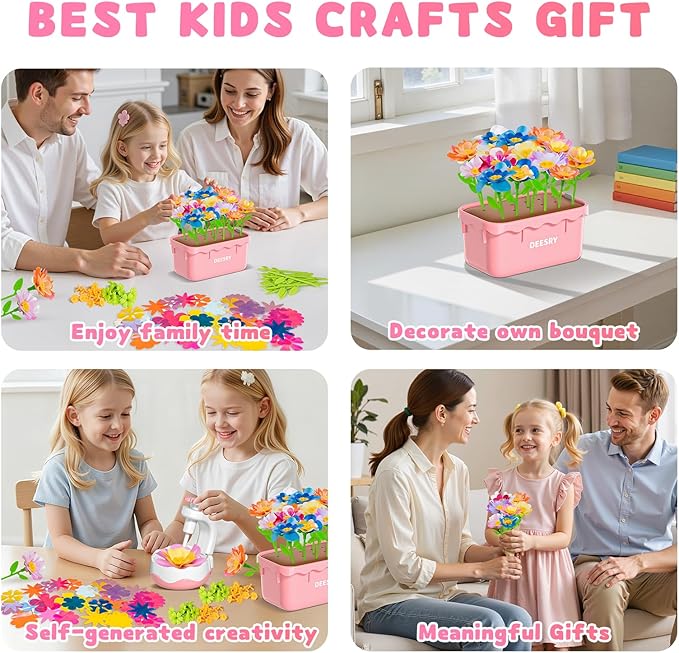 Deesry Craft Kits for Kids Ages 4-8, DIY Arts and Christmas Crafts for Kids, Fabric Flower Bouquets Toys with Storable Box, Flower Making Toy, Birthday Gifts for 4 5 6 7 8 Years Toddler Girl Toys
