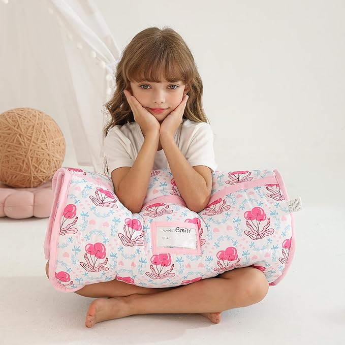 Toddler Nap Mat with Pillow and Blanket, Extra Large Rolled Napping Mats,Slumber Bags for Boys Girls,Kids Sleeping Bag for Daycare, Preschool Travel Camping