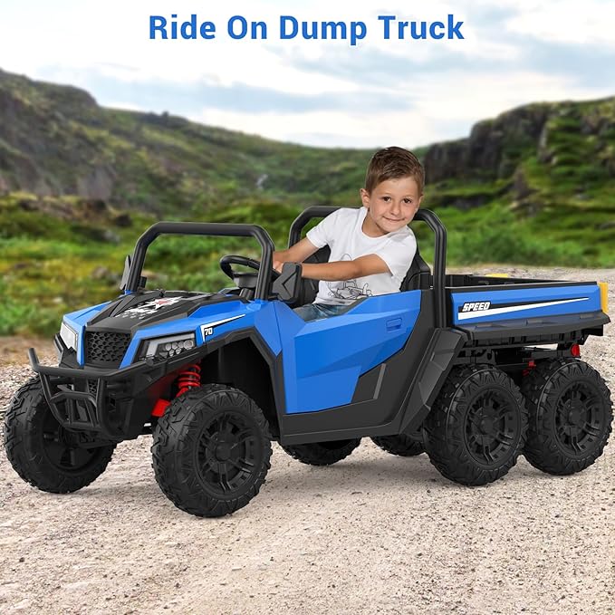 24V 2 Seater Ride on Dump Truck with Remote Control for Big Kids, 4WD 6 Wheels Ride on Car w/Music Player & LED Lights, Ride Toy Gift for Kid