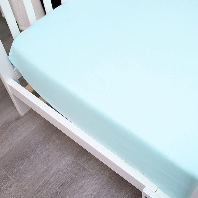 FLXXIE 4 Pieces Toddler Bedding Set, Soft and Breathable Microfiber Crib Sheet Set, Includes Quilted Comforter, Flat Top Sheet, Fitted Sheet, Envelope Pillow Case for Boys and Girls, Aqua