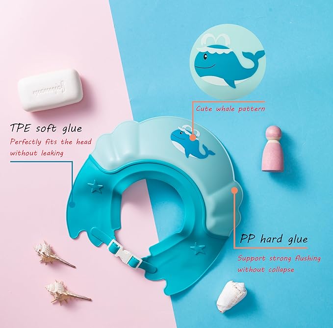 Baby Shower Cap Shield, Shower Cap for Kids, Visor Hat for Eye and Ear Protection for 0-9 Years Old Children,Cute whale shape Makes the Baby Bath More Fun (Blue)