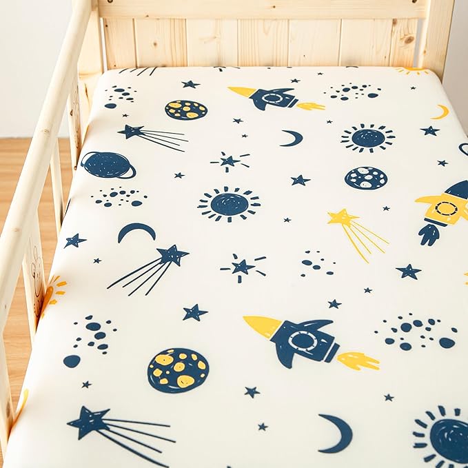 SDIII 2 Pack Space and Dinosaur Crib Sheets for Boys 52×28 Stretchy Microfiber Jersey Knit Fall Crib Sheets Boy for Standard Crib and Toddler Mattress