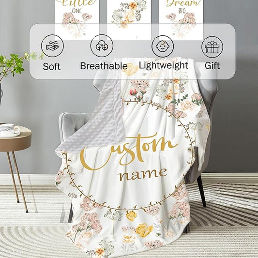 Personalized Baby Crib Bedding Set: 4 Piece Pink Flowers Custom Gift Crib Bed Set with Name, Nursery Bedding Set for Baby Girls,Newborn Girls Crib Sets, Crib Bedding Shower Gifts