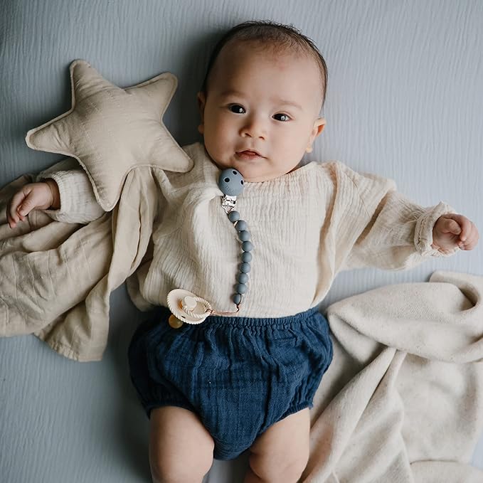mushie Extra Soft Muslin Fitted MINI Crib Sheet | 24"x 38" (Baby Blue)