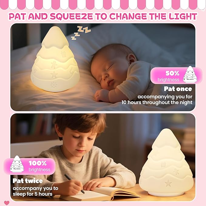 loatme Night Light for Kids, Rechargeable Dimmable Silicone LED Nightlight with 7 Colors, Baby Nursery Night Lamp, Touch Squishy Lamp, Cute Gifts for Girls, Boys, Toddler Room Decor, Christmas Tree