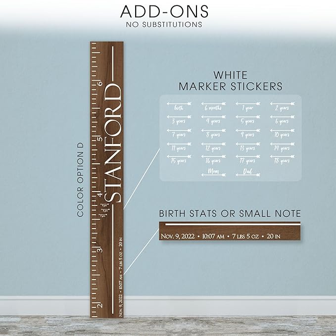 Wooden Kids Growth Height Chart Ruler for Boys and Girls Painted or Engraved (Old School)