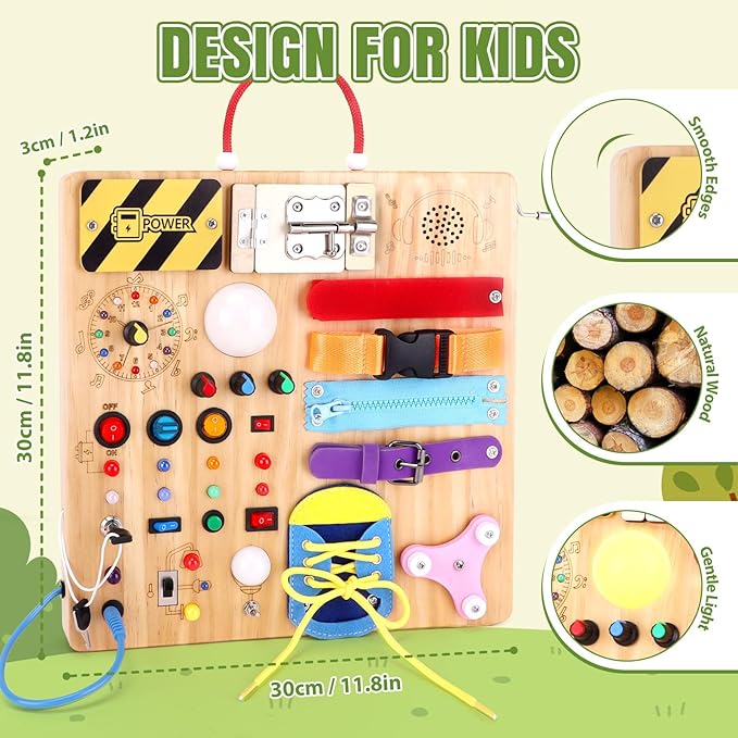 Busy Board for Toddlers - Montessori Educational Toy for 1-3 Year Old Boys & Girls | Travel-Friendly Sensory Learning Activity | Ideal for Kids with Autism(Busy Board v3)