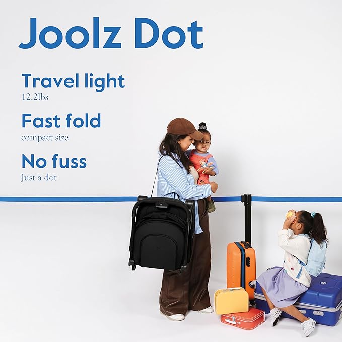 Joolz Dot Ultra Lightweight Travel Stroller for Toddler – Compact & Airplane Stroller (only 12.2lbs) -One-Handed Folding Design - UPF 50+ Canopy - Reclining Seat - (Space Black)