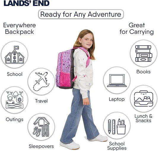 Lands' End Unisex Kids Large ClassMate Lightweight Durable Elementary School Backpack, Fuchsia Pink